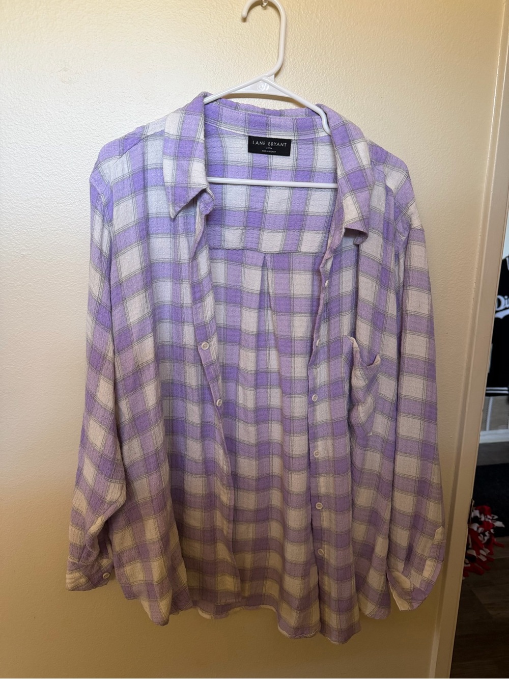 Lane Bryant Lavender and White Plaid Button-Down Shirt